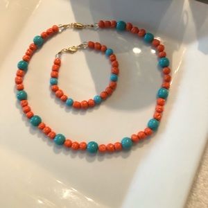 Kenti cloth color necklace & bracelet with African beads designed & hand made .